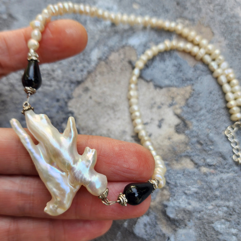 Winter Star / Boho Silver Necklace For Women Necklace Large Baroque Pearl Pendant Unique Pearls Jewelry Gift For Lady