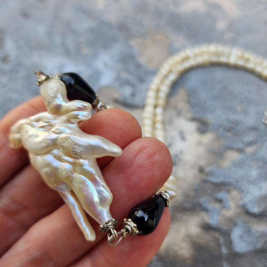 Winter Star / Boho Silver Necklace For Women Necklace Large Baroque Pearl Pendant Unique Pearls Jewelry Gift For Lady