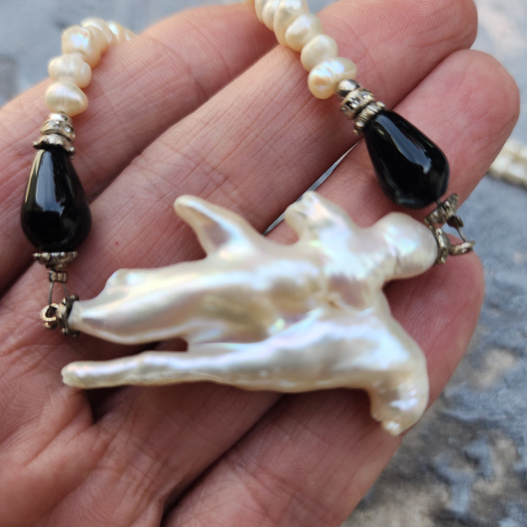 Winter Star / Boho Silver Necklace For Women Necklace Large Baroque Pearl Pendant Unique Pearls Jewelry Gift For Lady