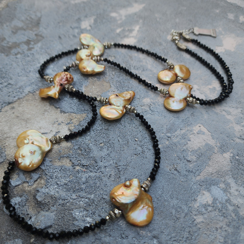 TAHITIAN GOLD / Designer Jewelry Long Necklace Elegant Jewelry Exotic Rare Pearl Necklace Austrian Crystal Necklace Gift for Momen