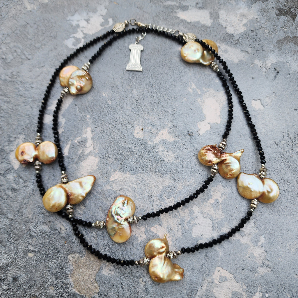 TAHITIAN GOLD / Designer Jewelry Long Necklace Elegant Jewelry Exotic Rare Pearl Necklace Austrian Crystal Necklace Gift for Momen