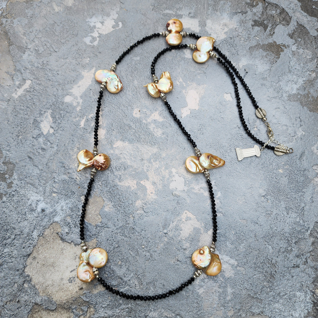 TAHITIAN GOLD / Designer Jewelry Long Necklace Elegant Jewelry Exotic Rare Pearl Necklace Austrian Crystal Necklace Gift for Momen