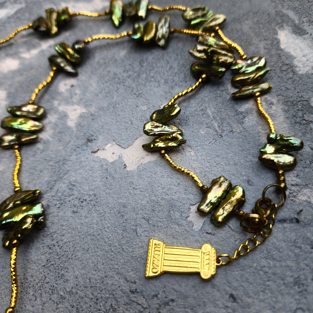 Jupiter / Designer Jewelry Long Necklace Elegant Jewelry Exotic Rare Gold Green Pearl Necklace Crystal Necklace Gift for Momen