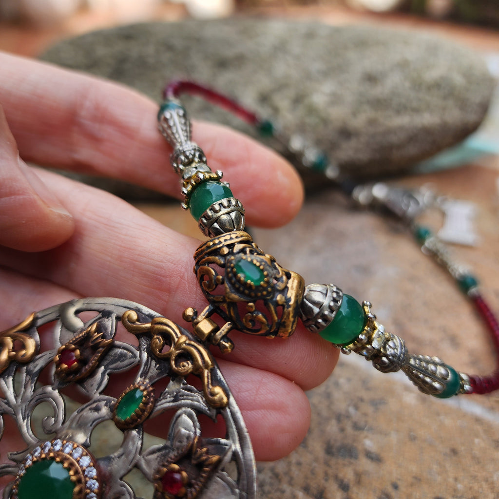 Trip To Morocco / Designer Logo Monogram Solid Sterling Silver 925 Antique Hamsa Pendant Exotic Necklace Austrian Crystal Necklace For Gift