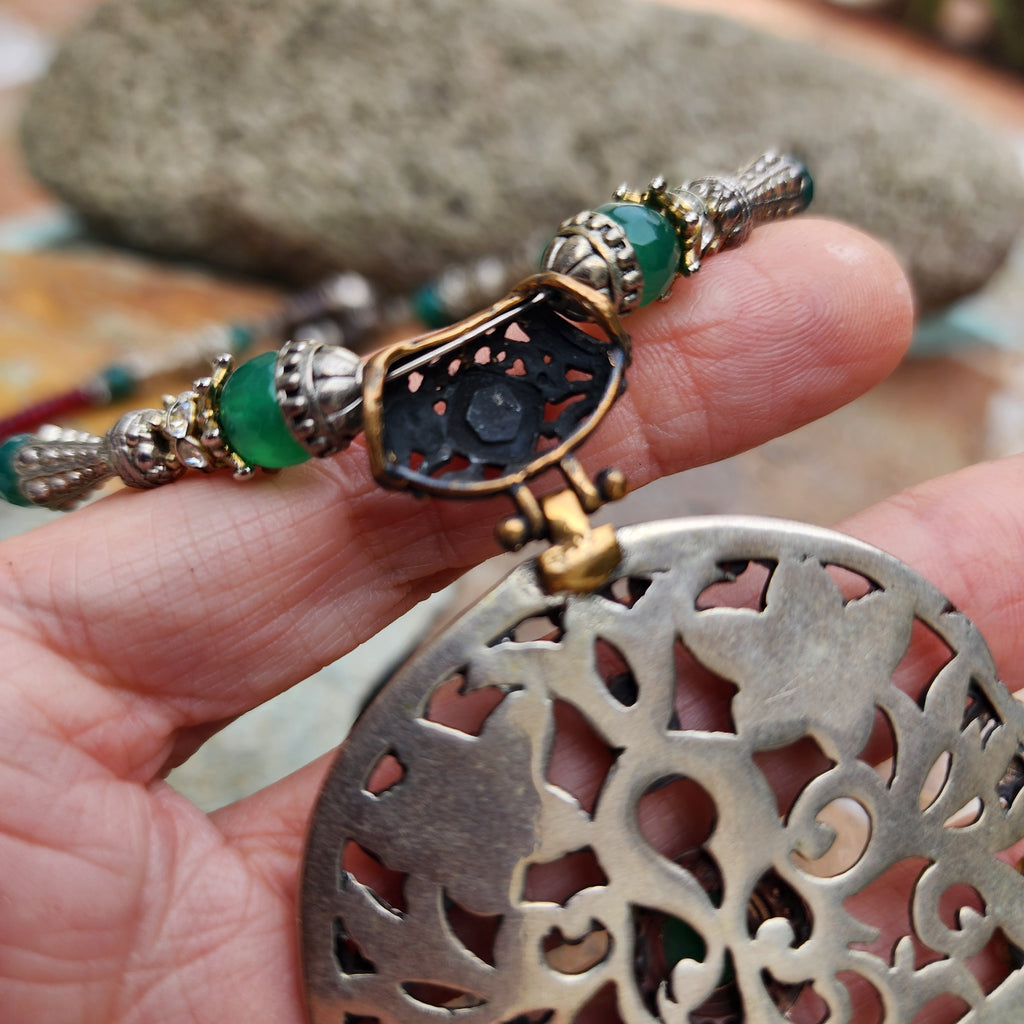 Trip To Morocco / Designer Logo Monogram Solid Sterling Silver 925 Antique Hamsa Pendant Exotic Necklace Austrian Crystal Necklace For Gift