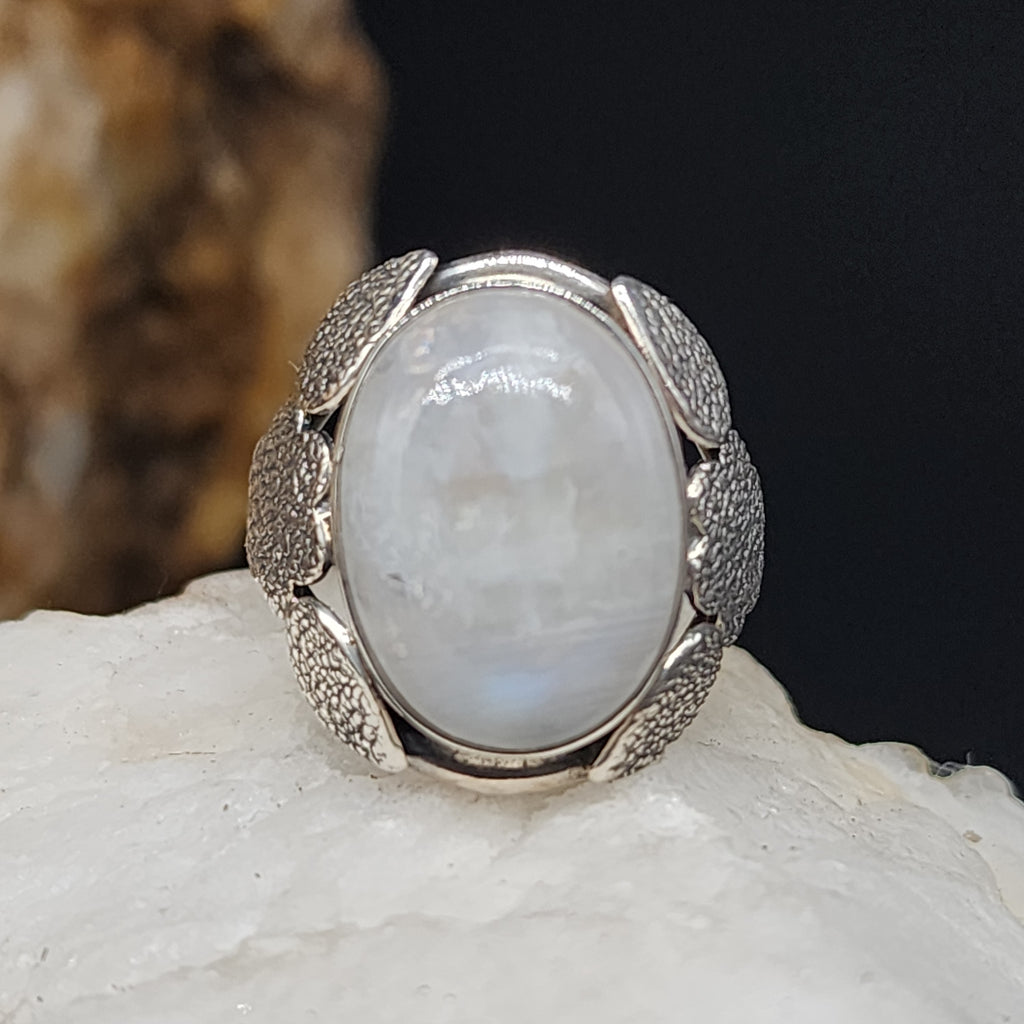 One Of The Girls / 6.3 / Designer Jewelry Natural Moonstone Stone Unique Ring Hypoallergenic Silver 925 Ring Gift for Momen
