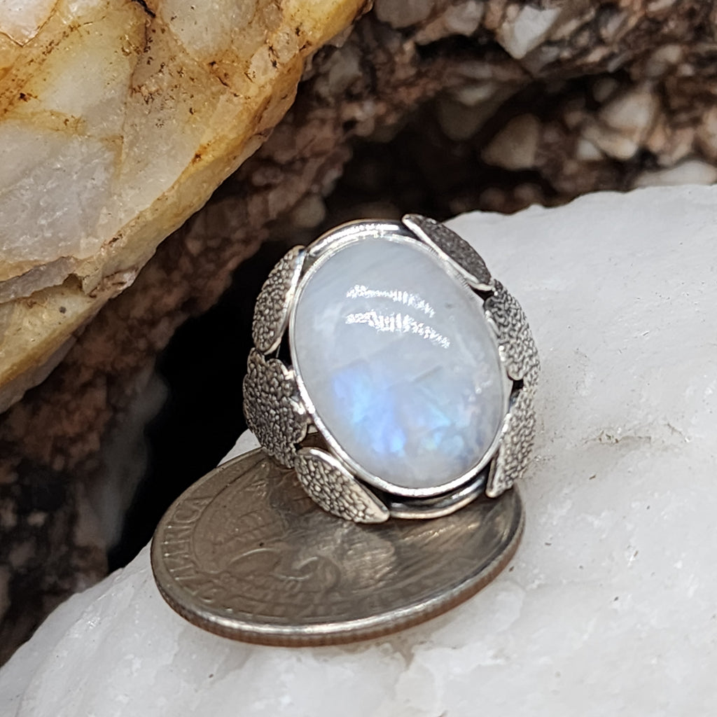 One Of The Girls / 6.3 / Designer Jewelry Natural Moonstone Stone Unique Ring Hypoallergenic Silver 925 Ring Gift for Momen