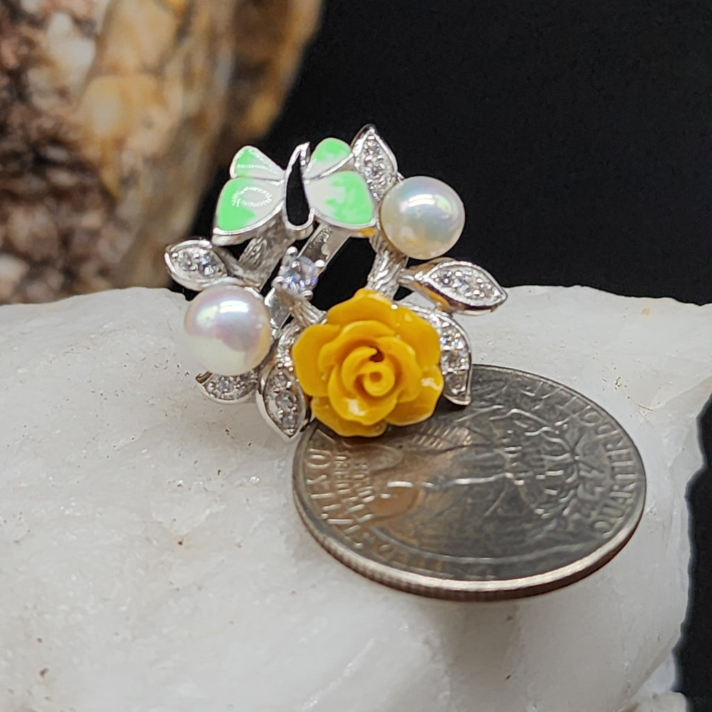 PASSION ROSE / 6.5 / Floral Jewelry Silver Ring Natural Pearls Topaz Stone Hypoallergenic Jewelry Most Popular Jewelry Gift For Women