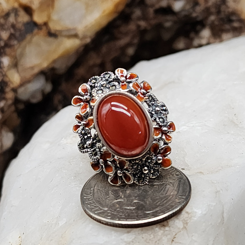 Rock Flower / 8 / Designer Jewelry Carnelian Stone Unique Ring Hypoallergenic Silver 925 Ring Gift for Momen