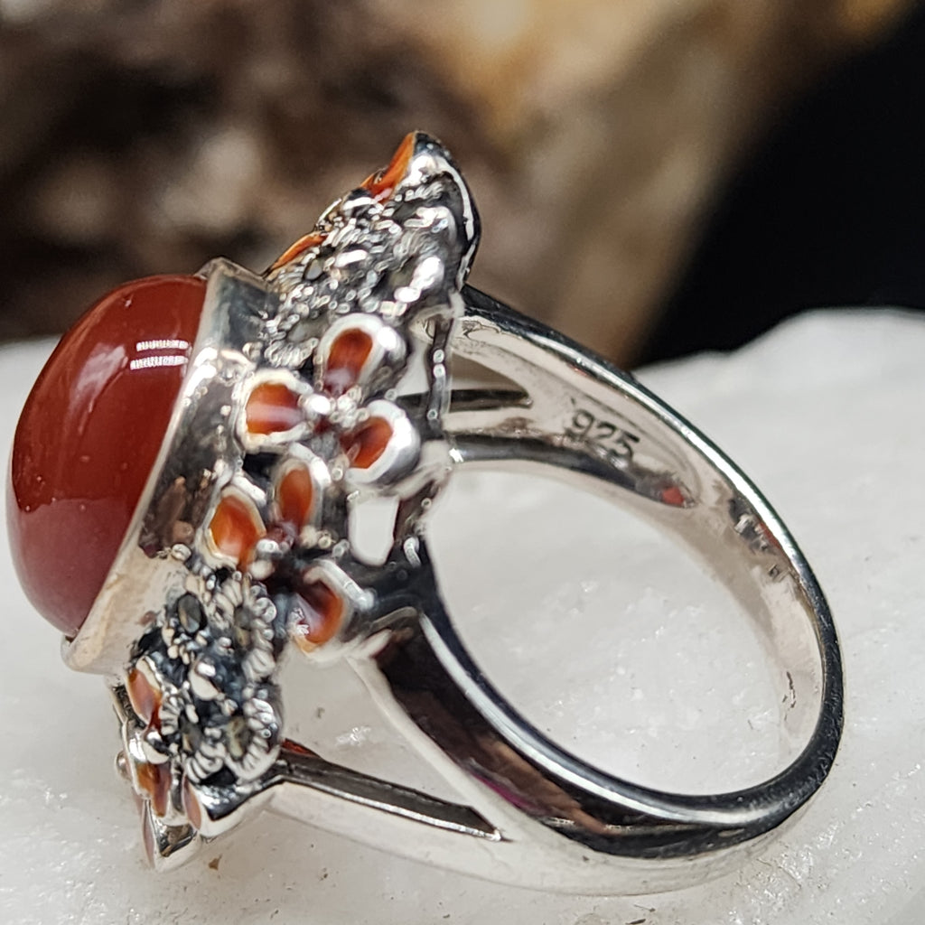 Rock Flower / 8 / Designer Jewelry Carnelian Stone Unique Ring Hypoallergenic Silver 925 Ring Gift for Momen