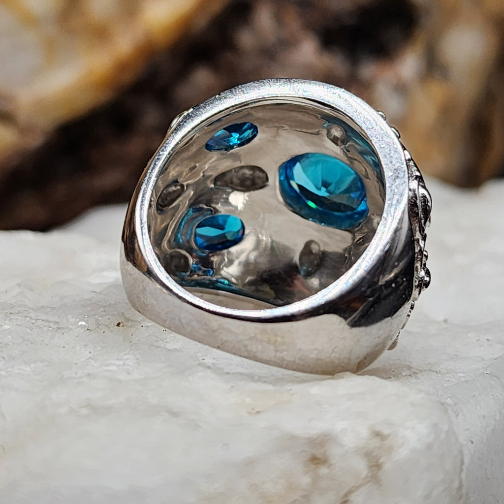 OCEAN STINGRAY / 7.5 / Designer Jewelry Blue Topaz Gemstones Unique Ring Hypoallergenic Silver 925 Ring Gift for Momen