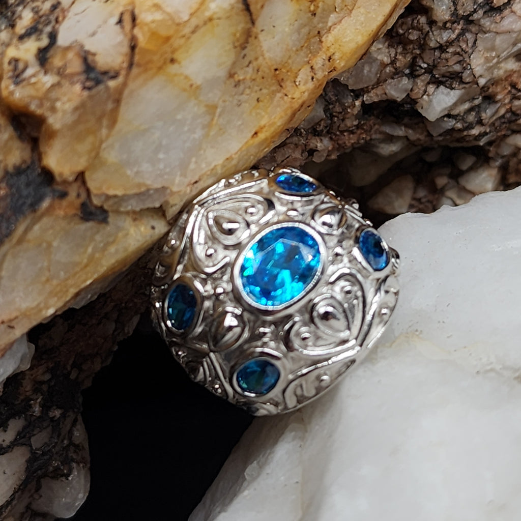 OCEAN STINGRAY / 7.5 / Designer Jewelry Blue Topaz Gemstones Unique Ring Hypoallergenic Silver 925 Ring Gift for Momen