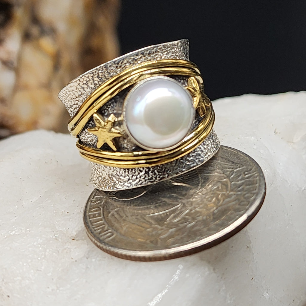 All-Stars Is Yours / 5.6 / Silver Gold Ring Natural Pearls Stone Hypoallergenic Jewelry Most Popular Jewelry Gift For Women
