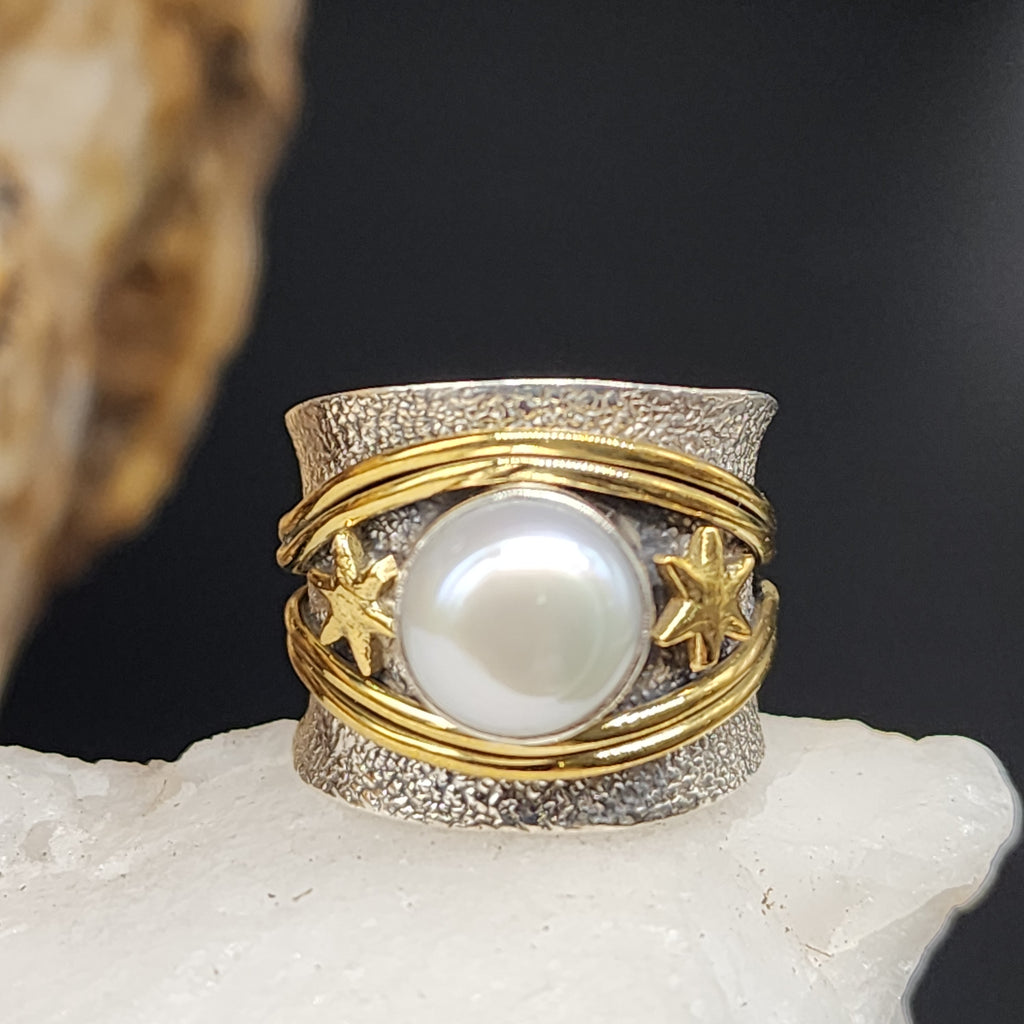 All-Stars Is Yours / 5.6 / Silver Gold Ring Natural Pearls Stone Hypoallergenic Jewelry Most Popular Jewelry Gift For Women