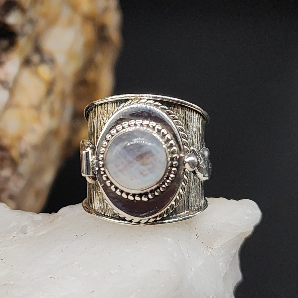 Moon Beast / 7.8 / Designer Jewelry Moonstone Gem Unique Ring Hypoallergenic Silver 925 Ring Gift for Momen