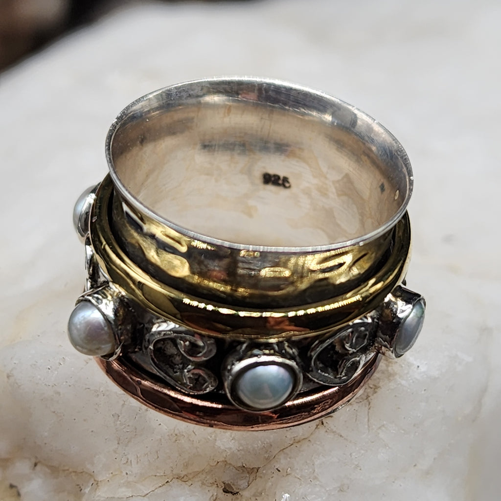 TIBET Mystic D /6.8 / 925 Silver Gold Ring Natural Pearls Stone Hypoallergenic Jewelry Most Popular Jewelry Gift For Women