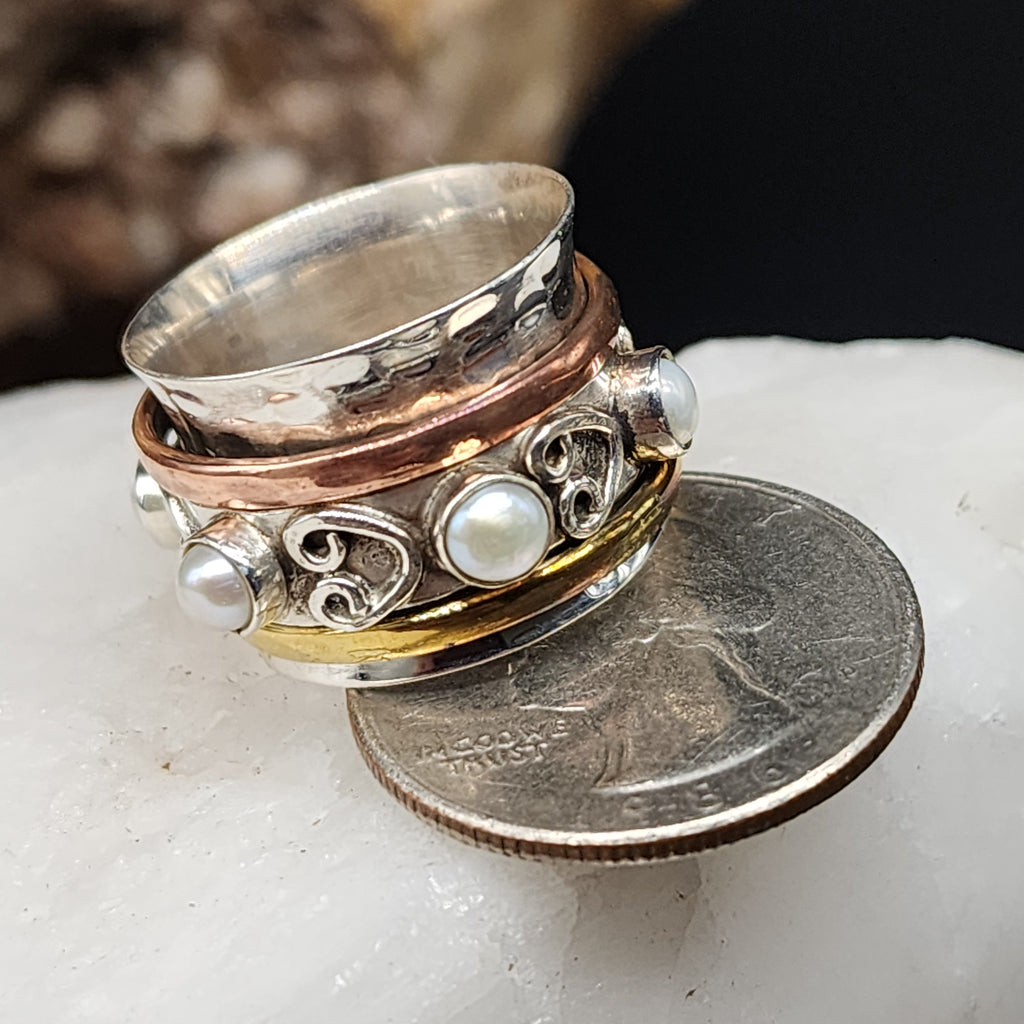 TIBET Mystic D /6.8 / 925 Silver Gold Ring Natural Pearls Stone Hypoallergenic Jewelry Most Popular Jewelry Gift For Women