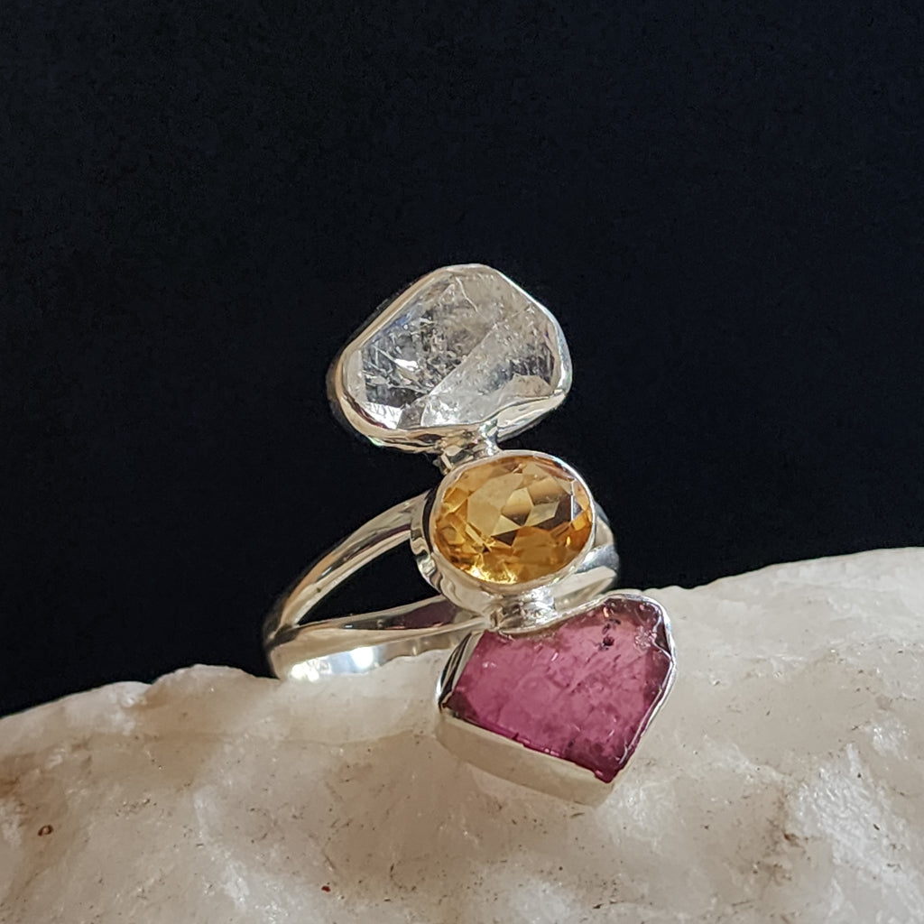 Three Wishes / 8 / Designer Jewelry Citrine Stone Unique Ring Hypoallergenic Silver 925 Ring Gift for Momen