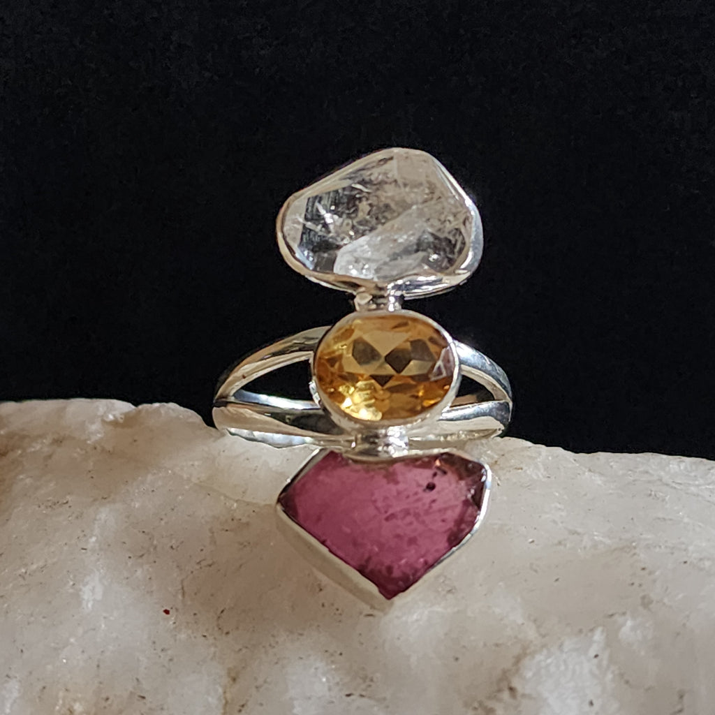Three Wishes / 8 / Designer Jewelry Citrine Stone Unique Ring Hypoallergenic Silver 925 Ring Gift for Momen