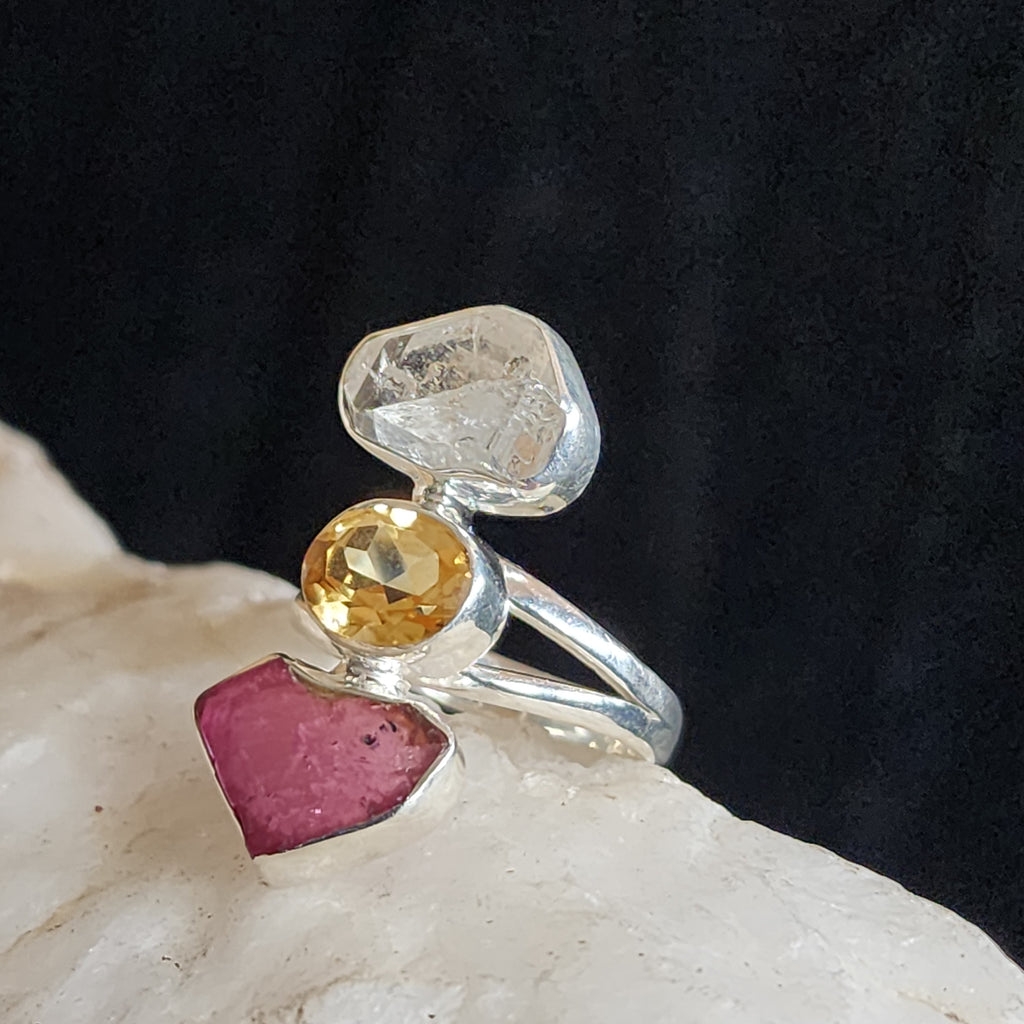 Three Wishes / 8 / Designer Jewelry Citrine Stone Unique Ring Hypoallergenic Silver 925 Ring Gift for Momen
