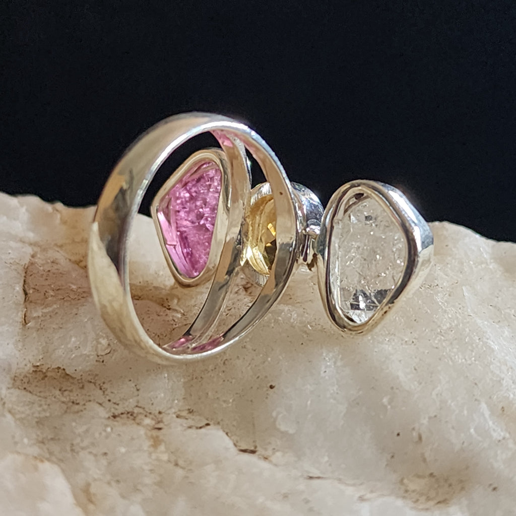 Three Wishes / 8 / Designer Jewelry Citrine Stone Unique Ring Hypoallergenic Silver 925 Ring Gift for Momen