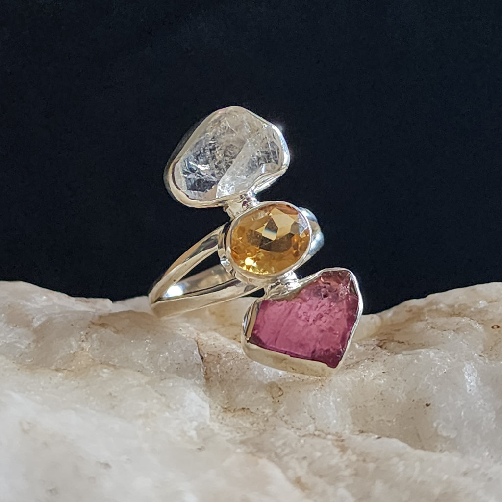 Three Wishes / 8 / Designer Jewelry Citrine Stone Unique Ring Hypoallergenic Silver 925 Ring Gift for Momen