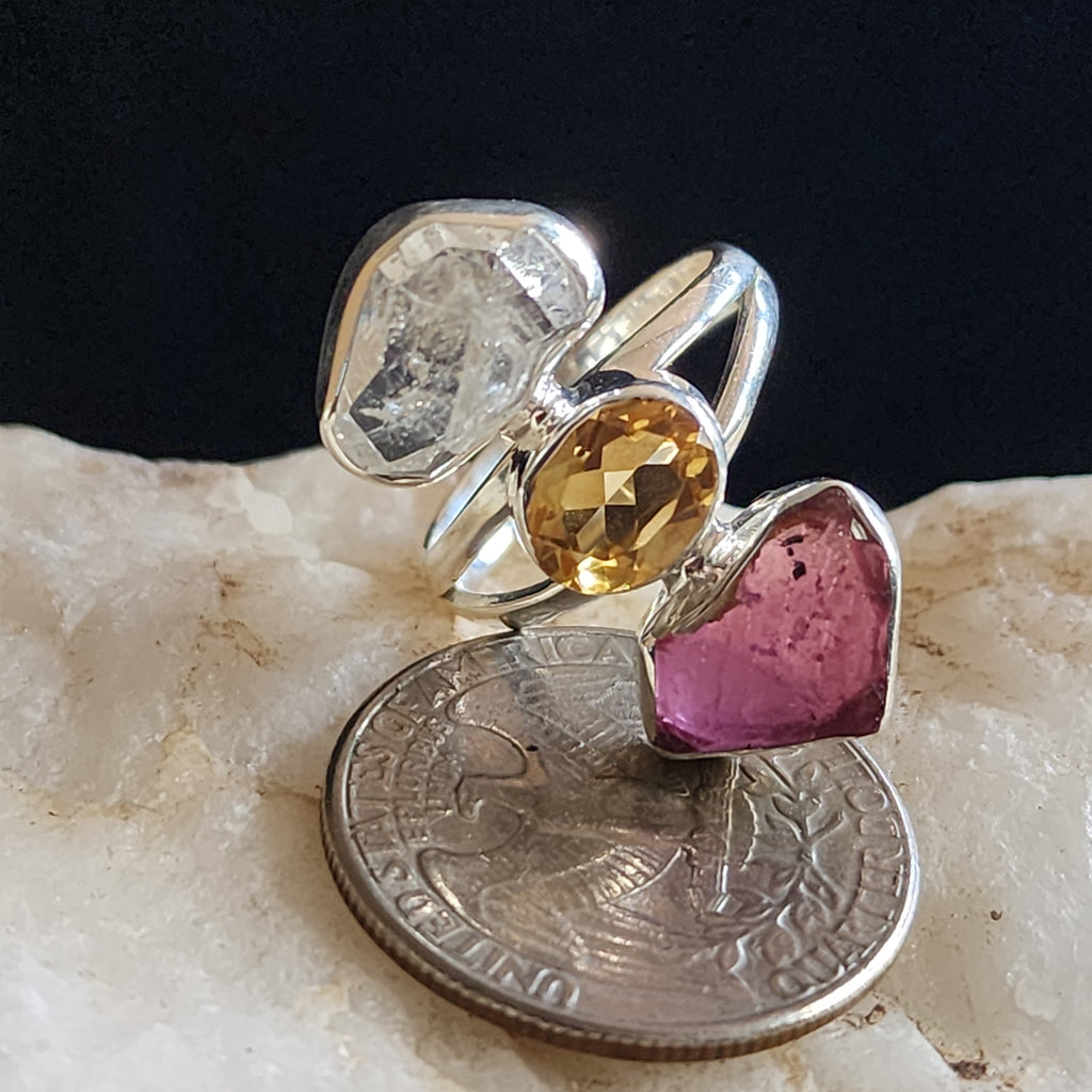 Three Wishes / 8 / Designer Jewelry Citrine Stone Unique Ring Hypoallergenic Silver 925 Ring Gift for Momen