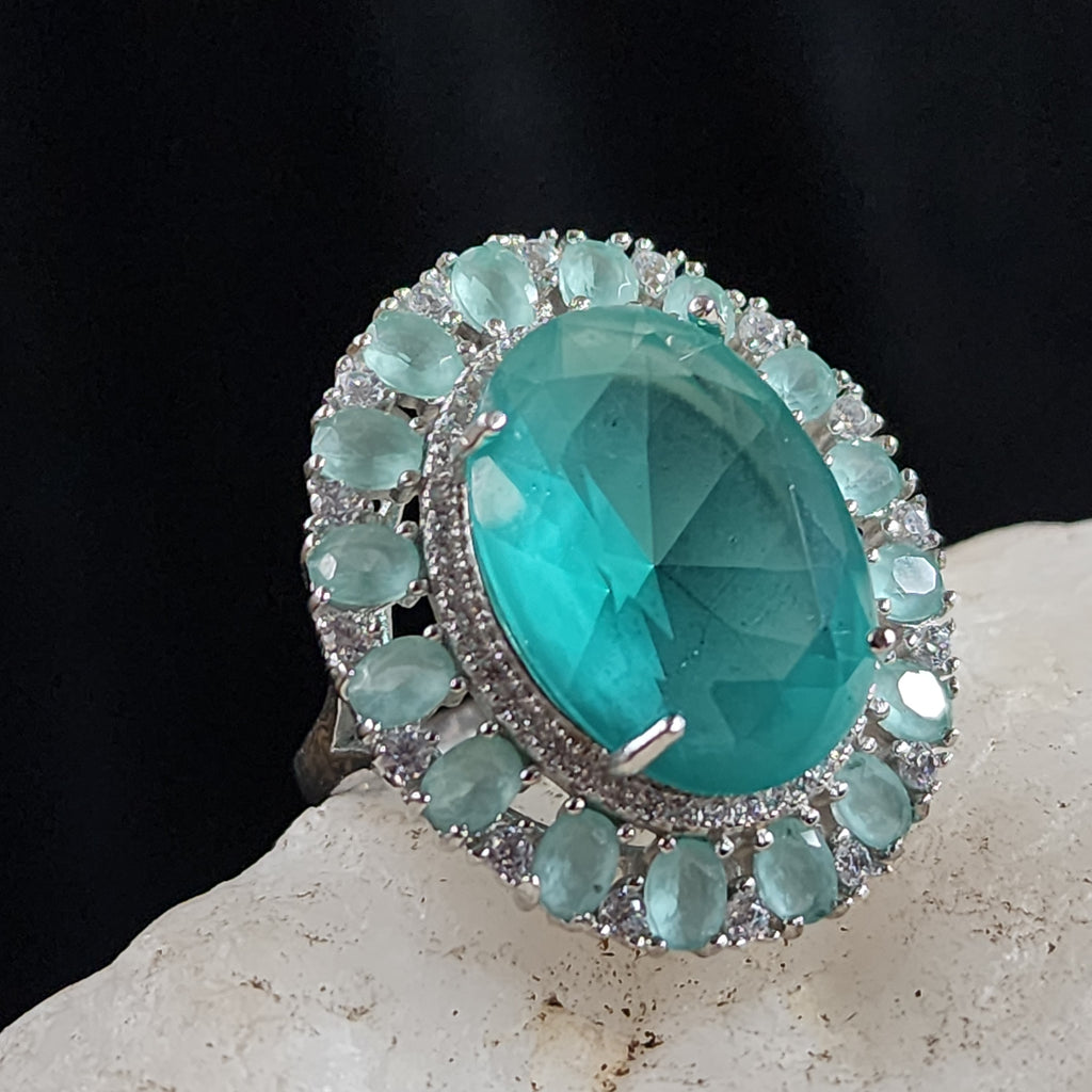 HOPE / 9 / Designer Jewelry Blue Chalcedony Stone Unique Ring Hypoallergenic Silver 925 Ring Gift for Momen