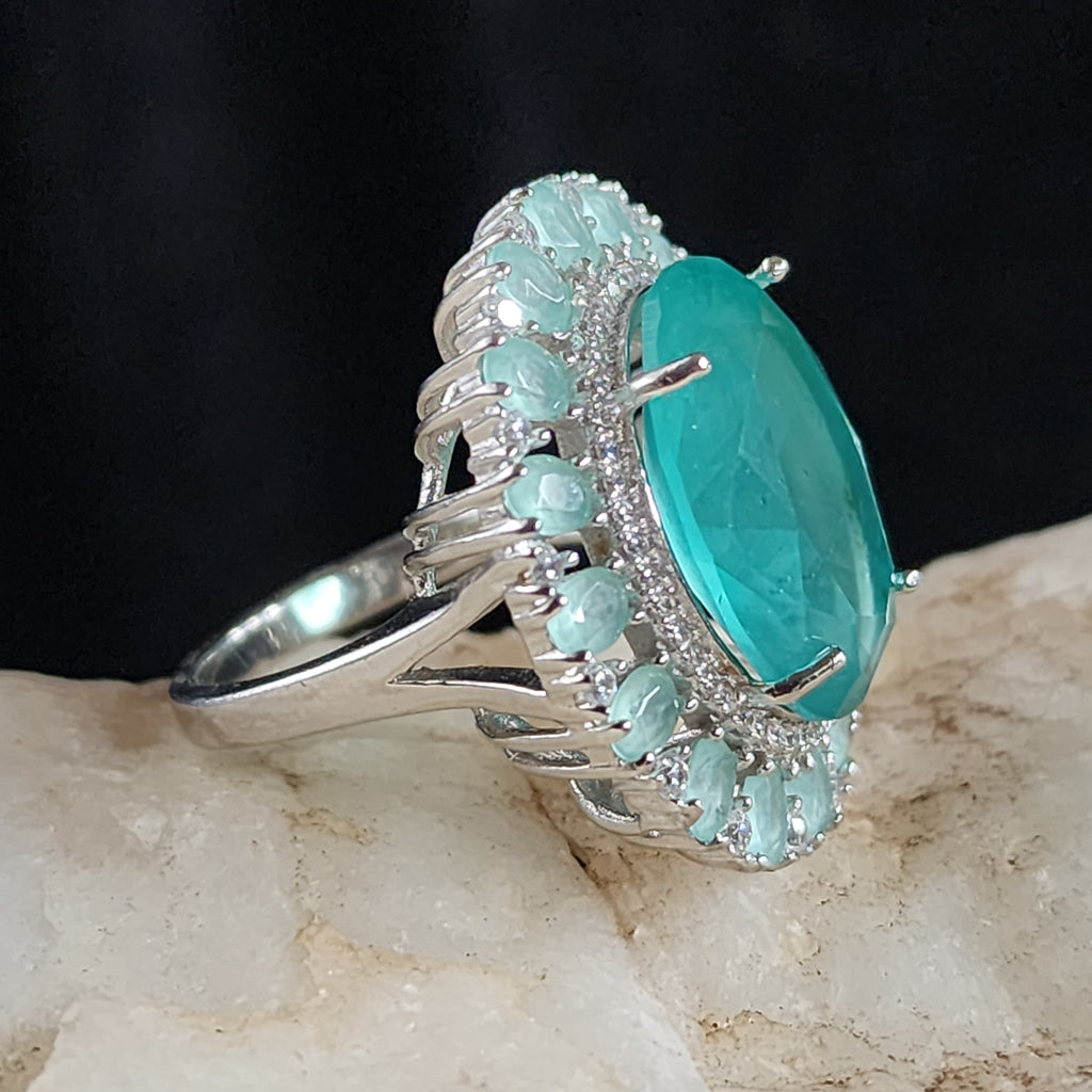 HOPE / 9 / Designer Jewelry Blue Chalcedony Stone Unique Ring Hypoallergenic Silver 925 Ring Gift for Momen