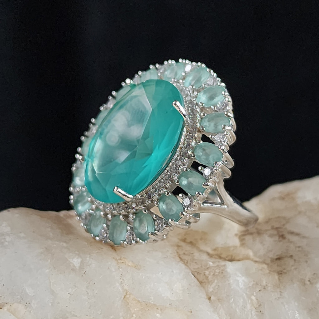 HOPE / 9 / Designer Jewelry Blue Chalcedony Stone Unique Ring Hypoallergenic Silver 925 Ring Gift for Momen