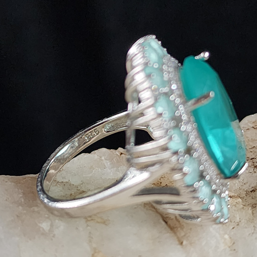 HOPE / 9 / Designer Jewelry Blue Chalcedony Stone Unique Ring Hypoallergenic Silver 925 Ring Gift for Momen