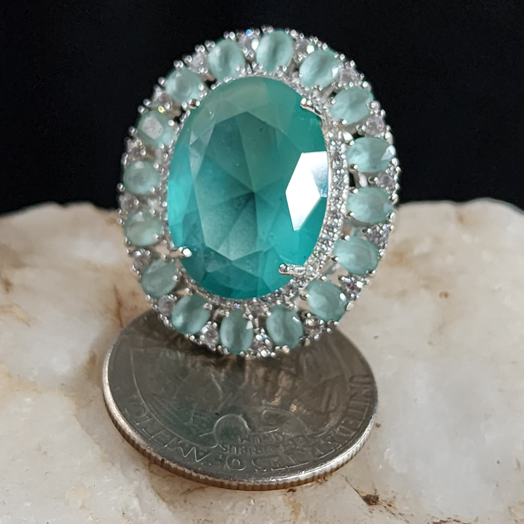 HOPE / 9 / Designer Jewelry Blue Chalcedony Stone Unique Ring Hypoallergenic Silver 925 Ring Gift for Momen