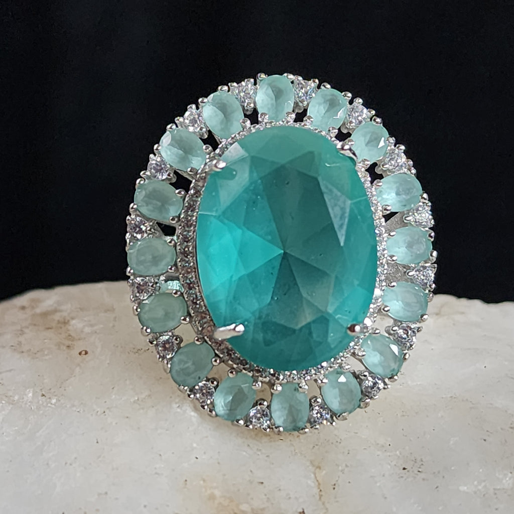 HOPE / 9 / Designer Jewelry Blue Chalcedony Stone Unique Ring Hypoallergenic Silver 925 Ring Gift for Momen