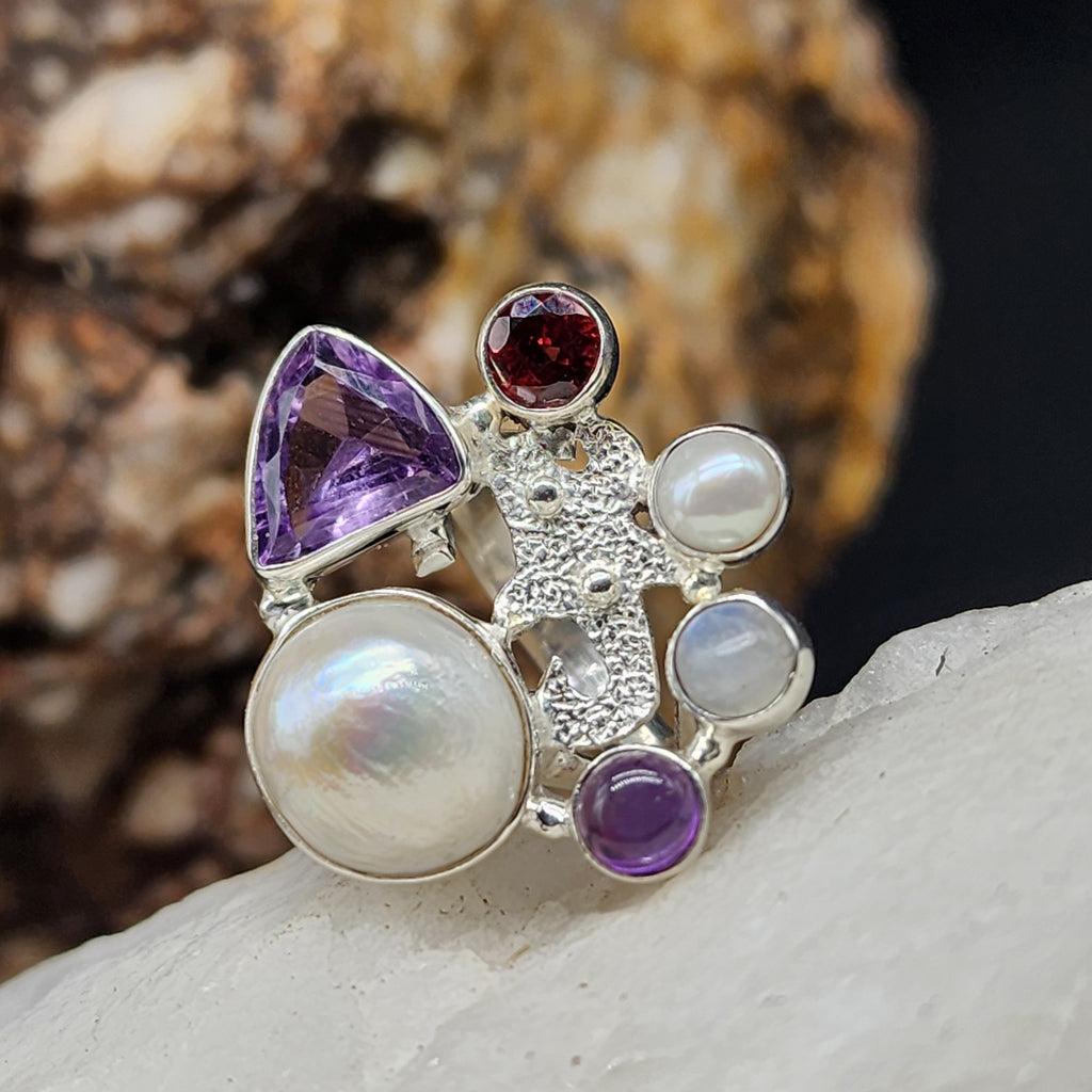 ALLIANCE / 6 / Designer Silver Ring Natural Pearls Stone Hypoallergenic Jewelry Most Popular Jewelry Gift For Women