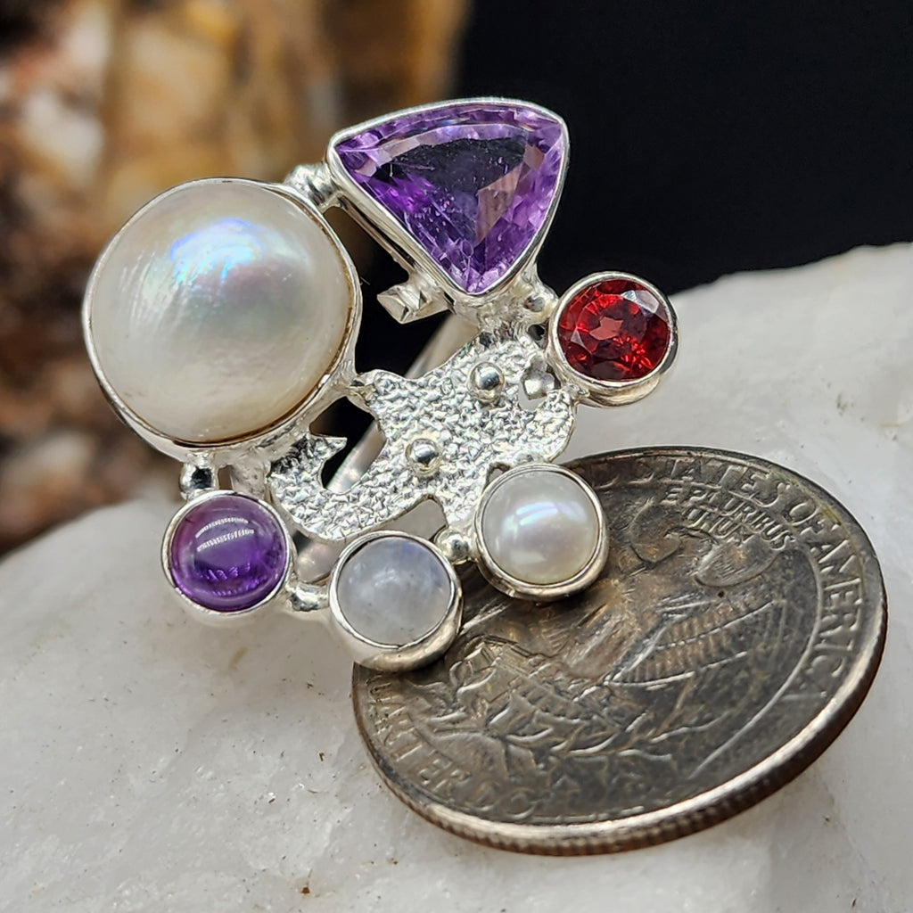 ALLIANCE / 6 / Designer Silver Ring Natural Pearls Stone Hypoallergenic Jewelry Most Popular Jewelry Gift For Women