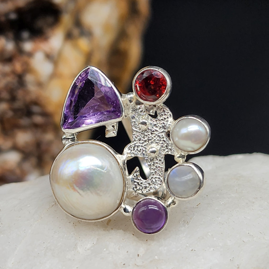 ALLIANCE / 6 / Designer Silver Ring Natural Pearls Stone Hypoallergenic Jewelry Most Popular Jewelry Gift For Women