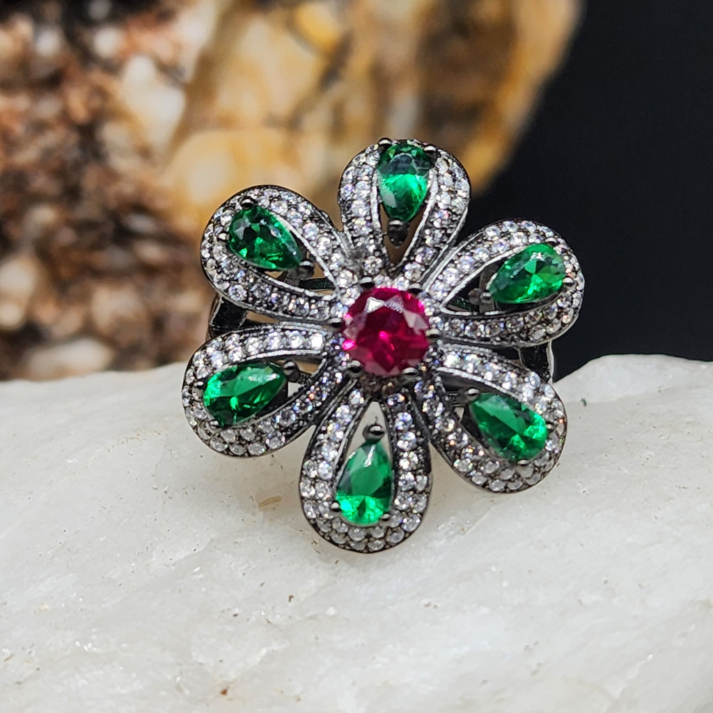 Lombardy / 8 / Designer Jewelry White Topaz Spinel Ruby Unique Ring Hypoallergenic Silver 925 Ring Gift for Momen