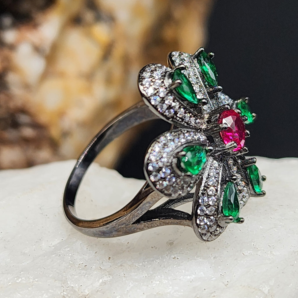 Lombardy / 8 / Designer Jewelry White Topaz Spinel Ruby Unique Ring Hypoallergenic Silver 925 Ring Gift for Momen