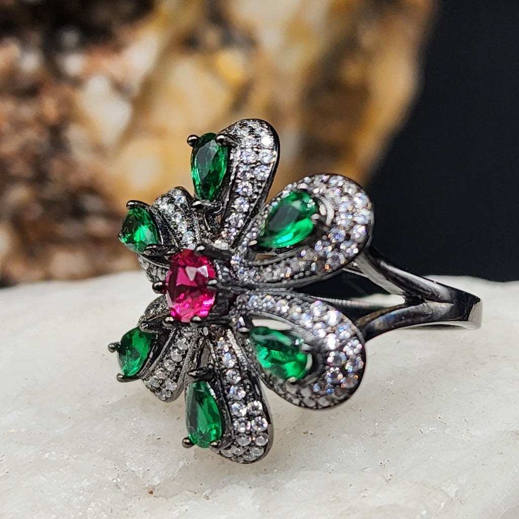 Lombardy / 8 / Designer Jewelry White Topaz Spinel Ruby Unique Ring Hypoallergenic Silver 925 Ring Gift for Momen