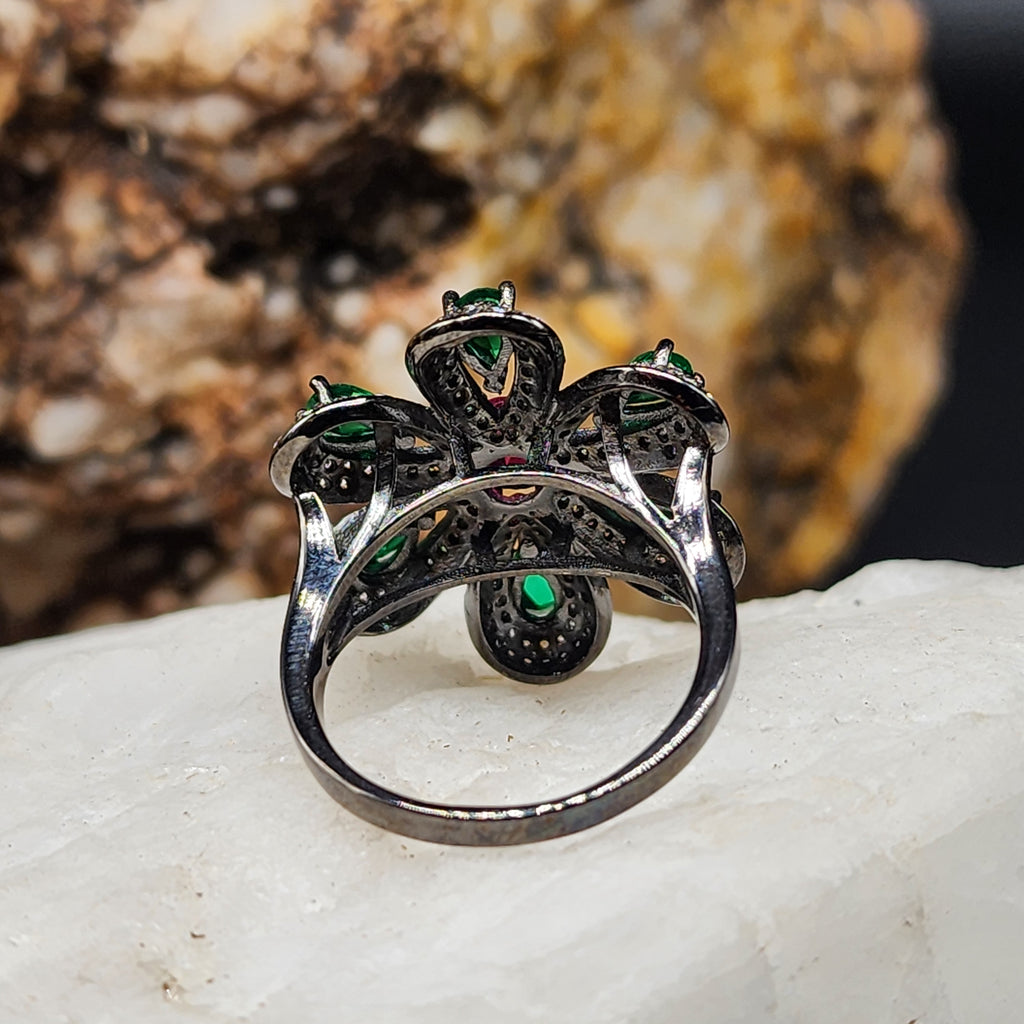 Lombardy / 8 / Designer Jewelry White Topaz Spinel Ruby Unique Ring Hypoallergenic Silver 925 Ring Gift for Momen