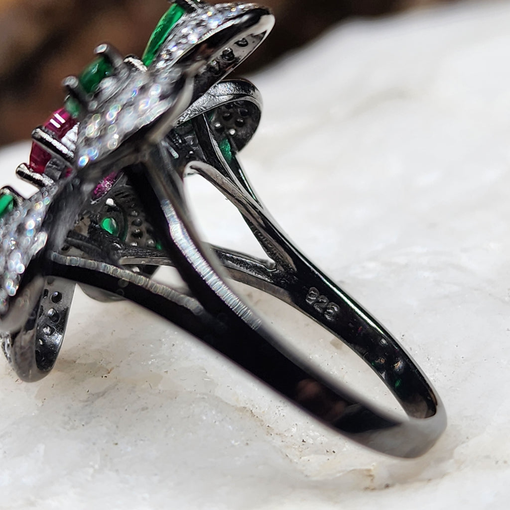 Lombardy / 8 / Designer Jewelry White Topaz Spinel Ruby Unique Ring Hypoallergenic Silver 925 Ring Gift for Momen