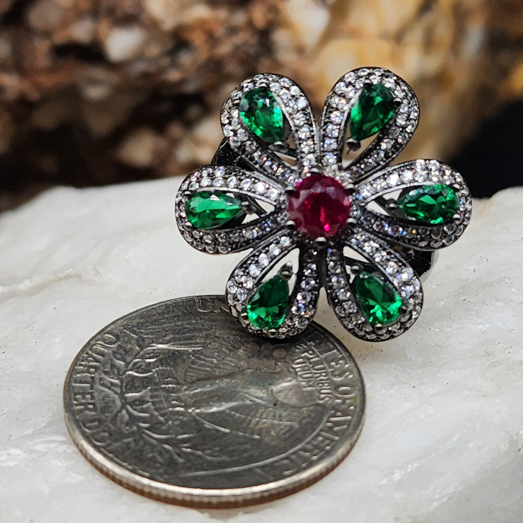 Lombardy / 8 / Designer Jewelry White Topaz Spinel Ruby Unique Ring Hypoallergenic Silver 925 Ring Gift for Momen