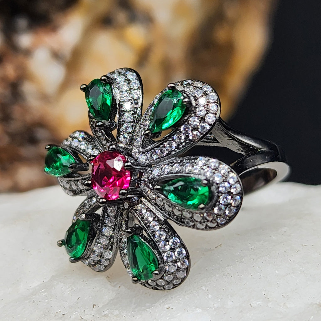 Lombardy / 8 / Designer Jewelry White Topaz Spinel Ruby Unique Ring Hypoallergenic Silver 925 Ring Gift for Momen