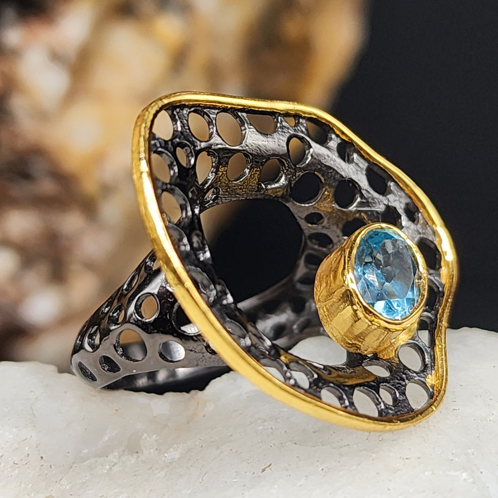 RARE FEELINGS / 8 / Designer Jewelry Aquamarine Stone Unique Ring Hypoallergenic Silver 925 Ring Gift for Momen