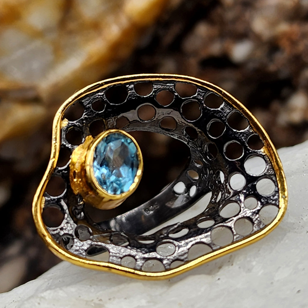 RARE FEELINGS / 8 / Designer Jewelry Aquamarine Stone Unique Ring Hypoallergenic Silver 925 Ring Gift for Momen