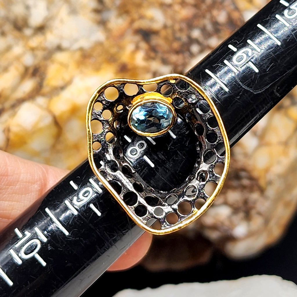 RARE FEELINGS / 8 / Designer Jewelry Aquamarine Stone Unique Ring Hypoallergenic Silver 925 Ring Gift for Momen