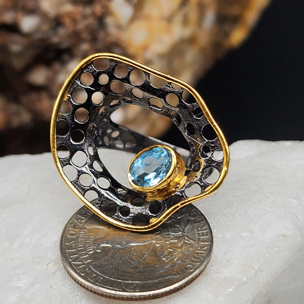 RARE FEELINGS / 8 / Designer Jewelry Aquamarine Stone Unique Ring Hypoallergenic Silver 925 Ring Gift for Momen