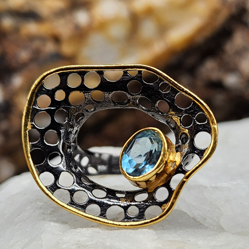 RARE FEELINGS / 8 / Designer Jewelry Aquamarine Stone Unique Ring Hypoallergenic Silver 925 Ring Gift for Momen