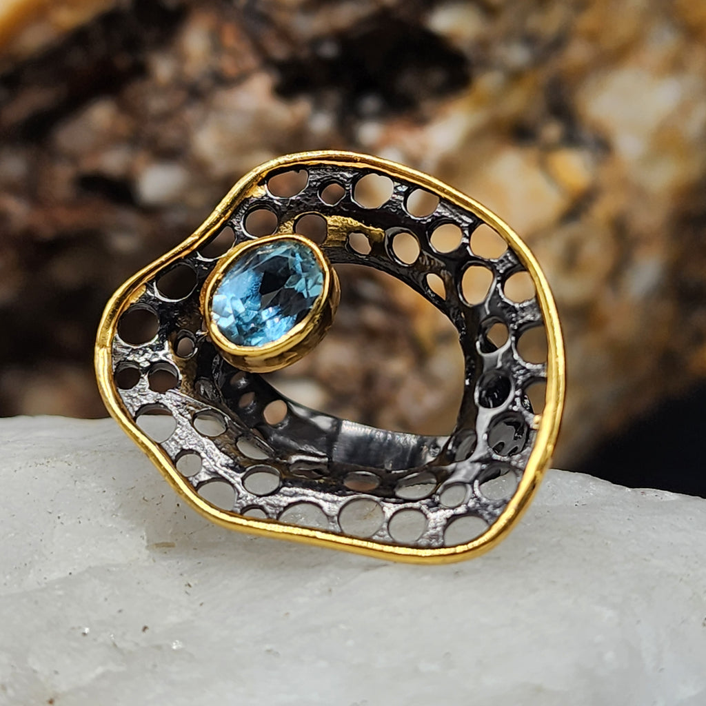 RARE FEELINGS / 8 / Designer Jewelry Aquamarine Stone Unique Ring Hypoallergenic Silver 925 Ring Gift for Momen