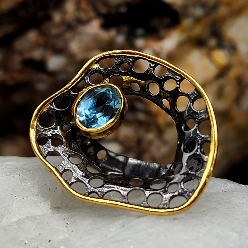 RARE FEELINGS / 8 / Designer Jewelry Aquamarine Stone Unique Ring Hypoallergenic Silver 925 Ring Gift for Momen